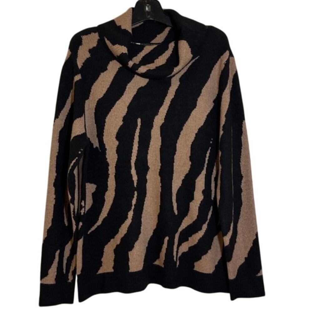 Soft Surroundings Large Teona Cowl Neck Sweater "Neutral Animal" Black & Camel